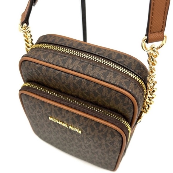 Michael Kors Medium NS Chain Xbody Bag & Small TZ Coinpouch w/ID Brown/Gold - Picture 6 of 14